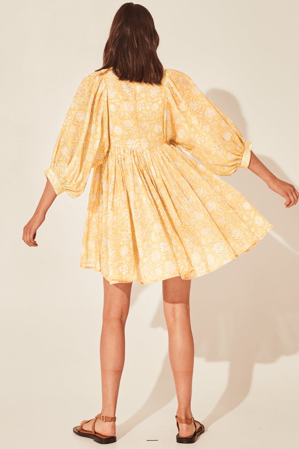 Floral Tie Neck Lantern Sleeve Dress  Dresses- Doll Fits