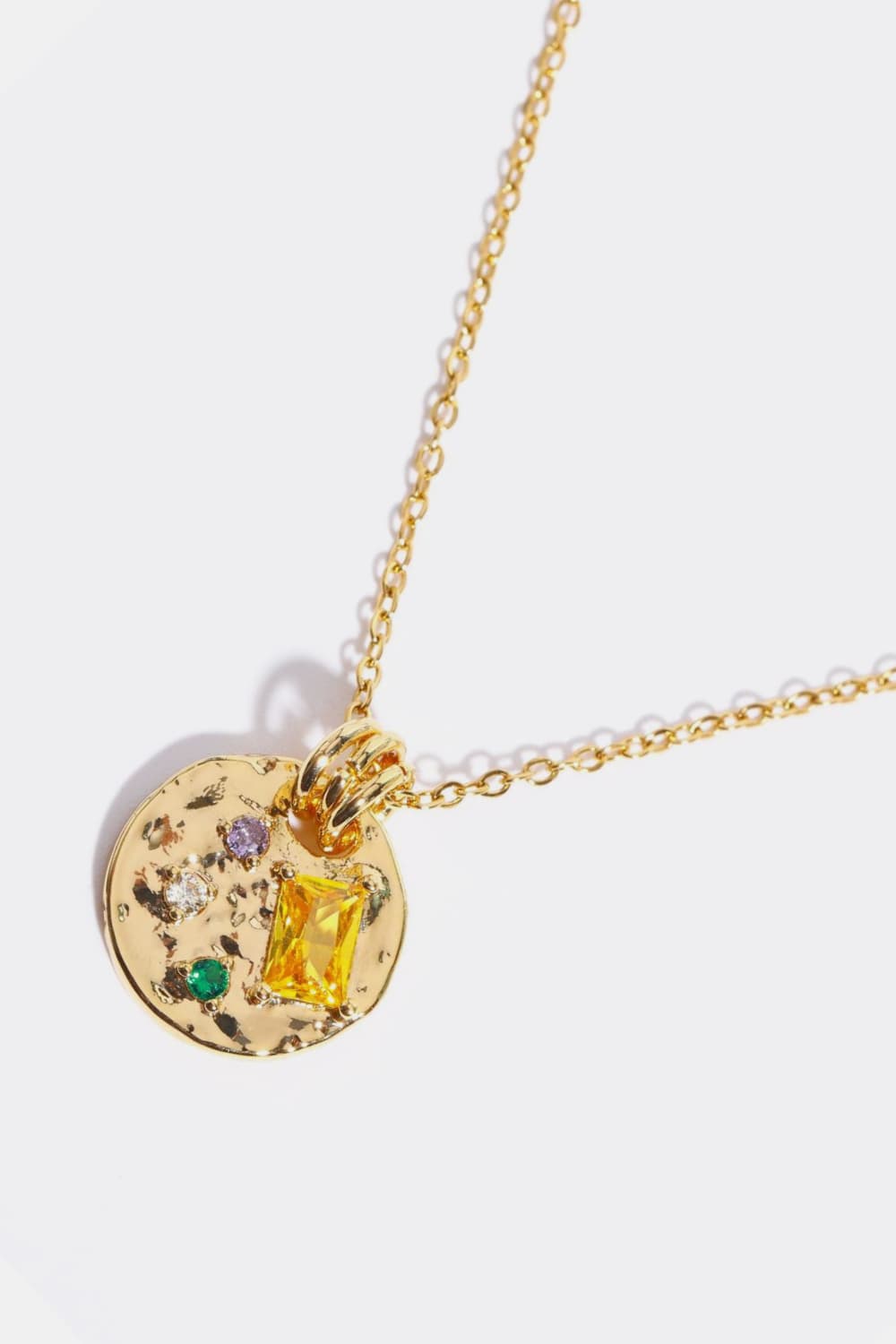 Inlaid Multicolored Zircon Round Pendant Copper Necklace  Necklaces- Doll Fits