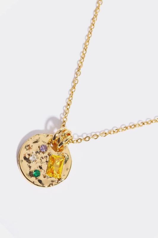 Inlaid Multicolored Zircon Round Pendant Copper Necklace  Necklaces- Doll Fits