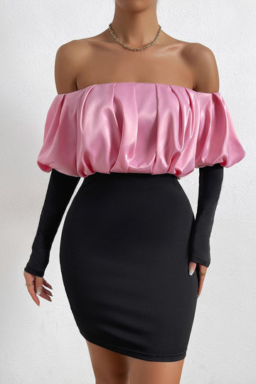 Off-Shoulder Puff Sleeve Mini Pencil Dress  Dresses- Doll Fits