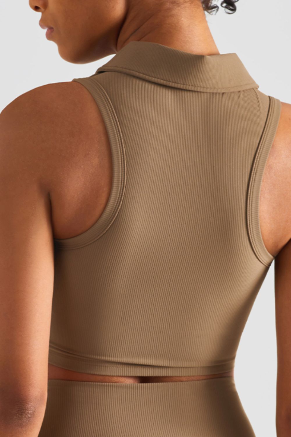 Zip Up Collared Cropped Sports Top  Activewear- Doll Fits