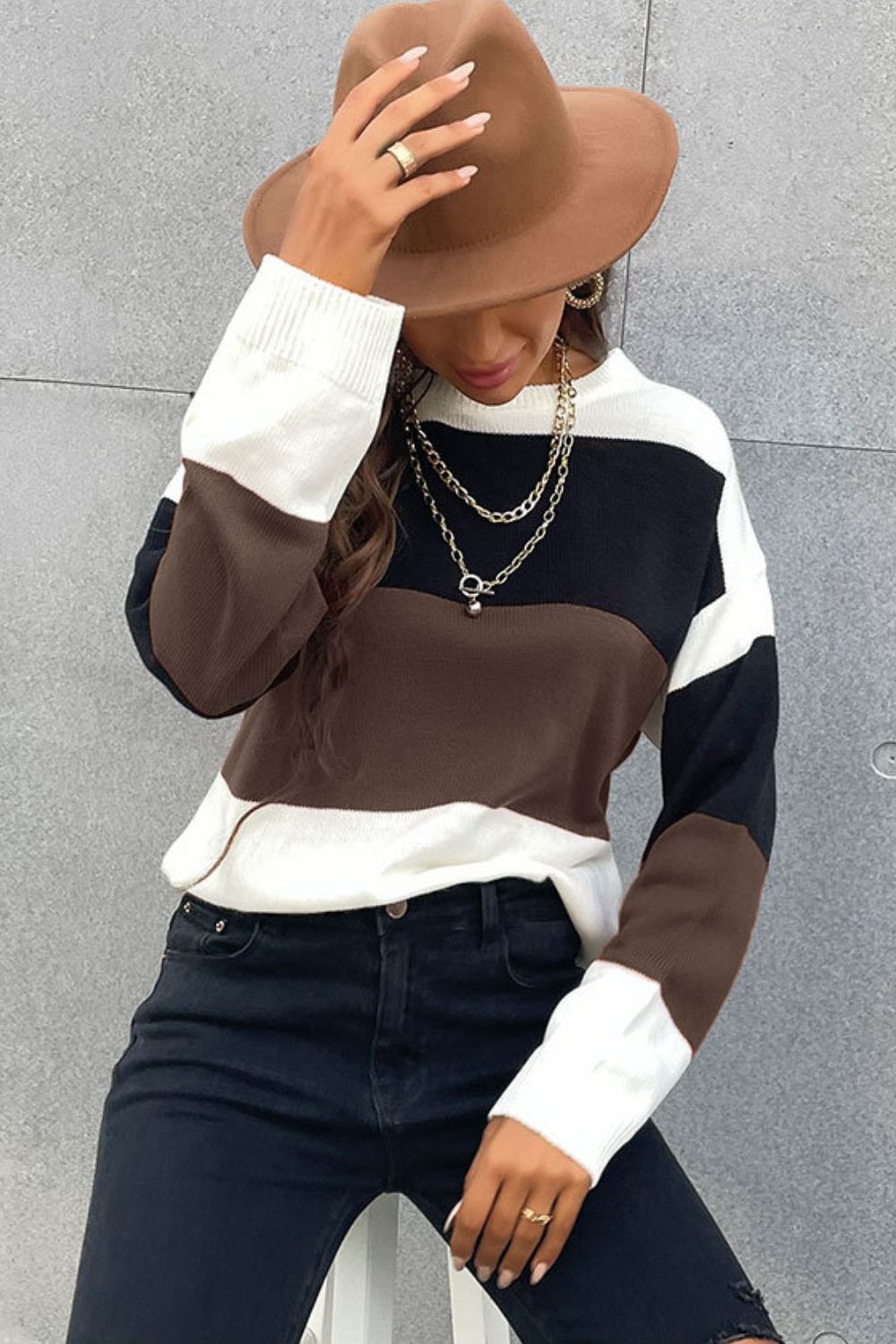 Longing For Fall Color Block Sweater  Shirts & Tops- Doll Fits