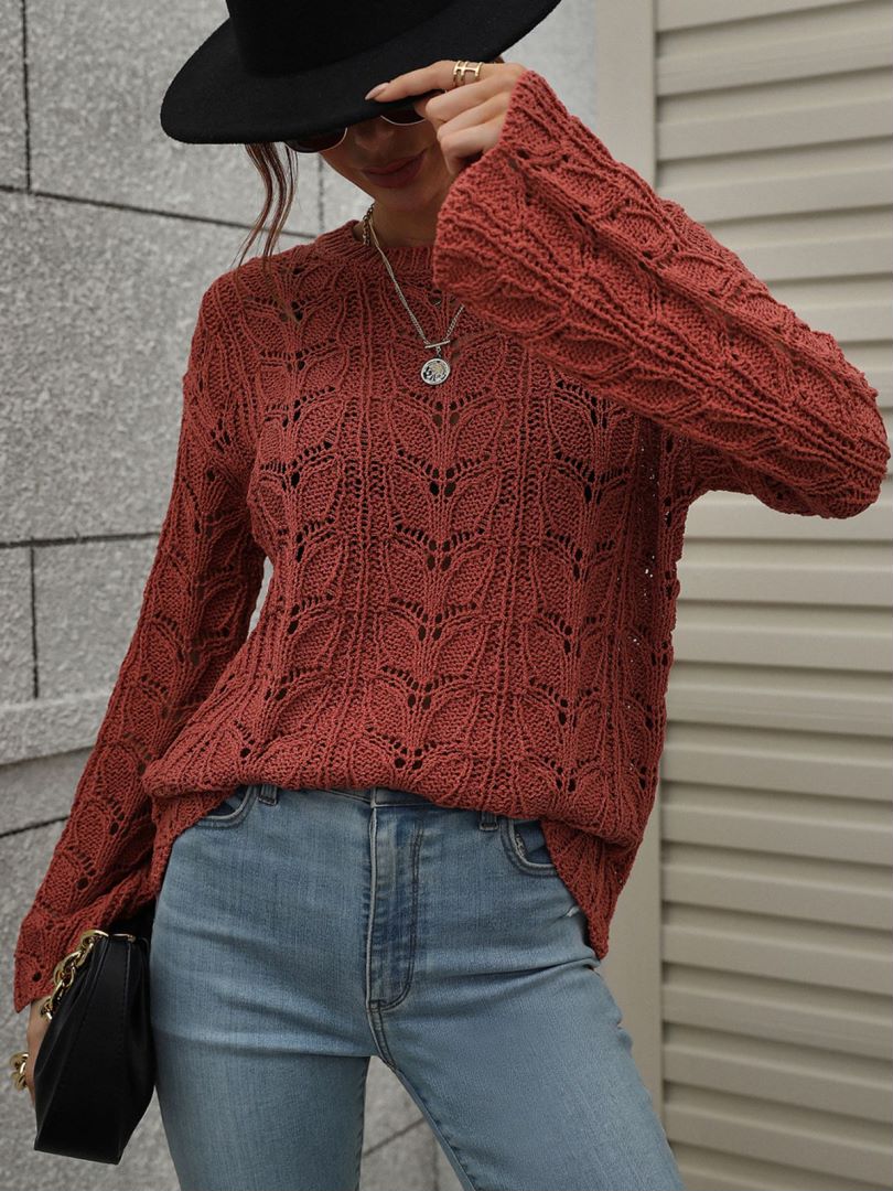 Openwork Dropped Shoulder Knit Top  Shirts & Tops- Doll Fits
