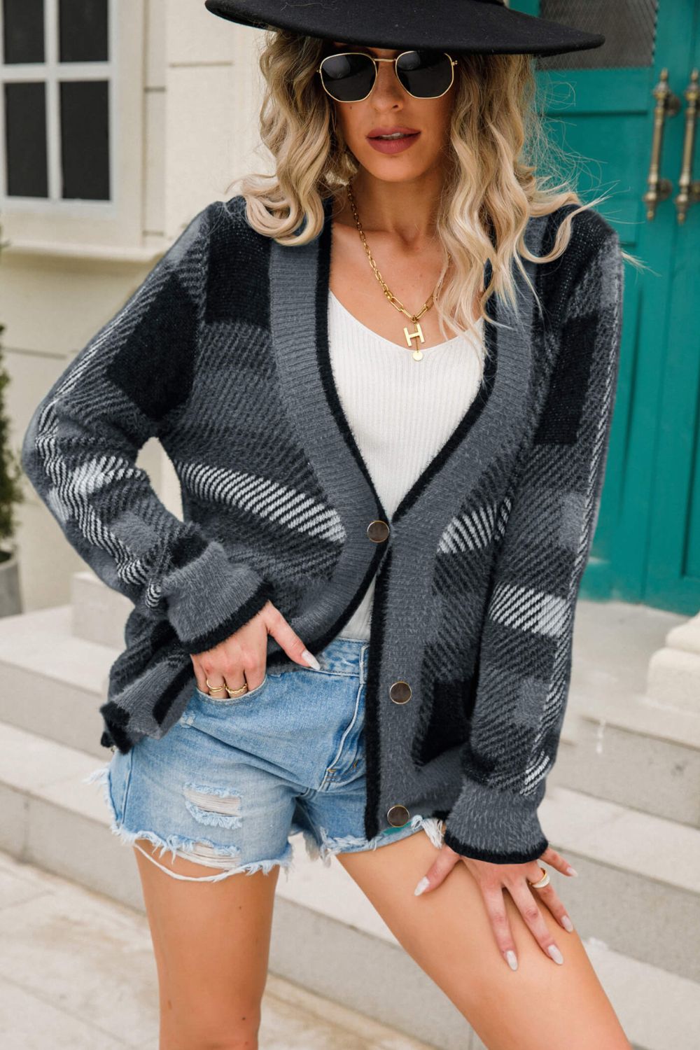 Striped Button-Front Fuzzy Cardigan  Coats & Jackets- Doll Fits