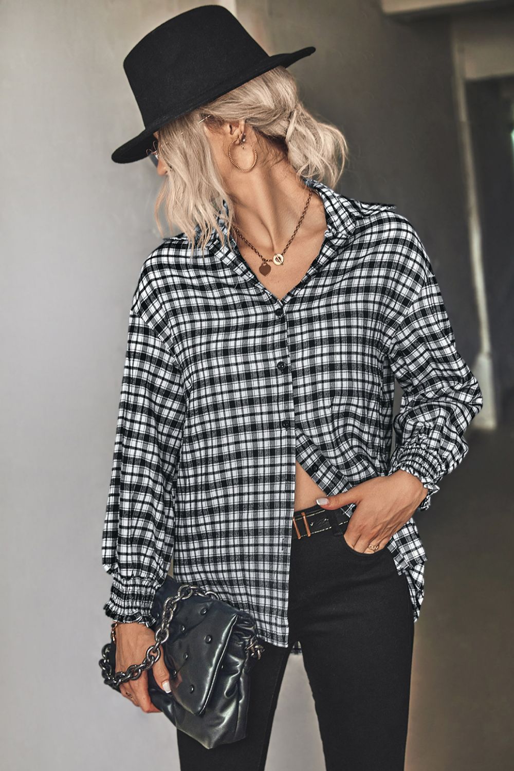 Plaid Button Front Dropped Shoulder Shirt  Shirts & Tops- Doll Fits