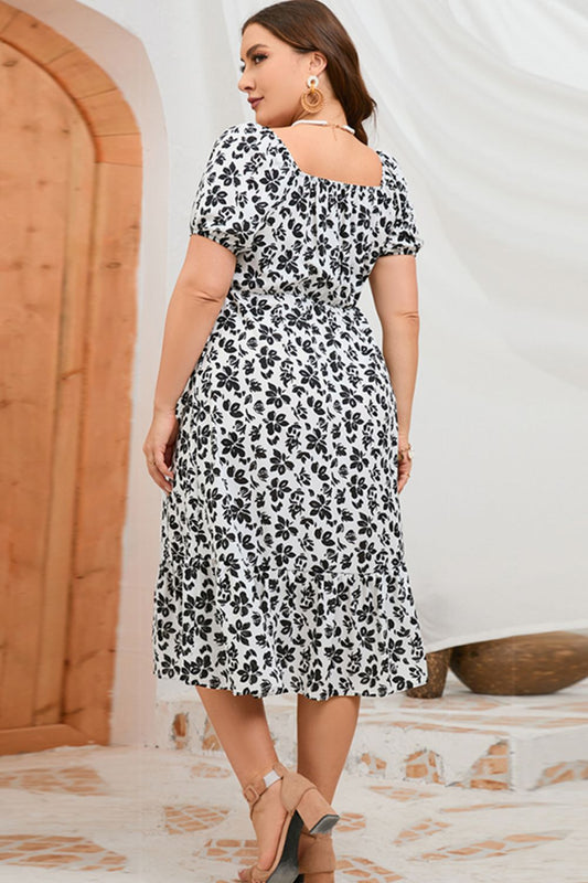 Plus Size Floral Short Sleeve Midi Dress  Dresses- Doll Fits