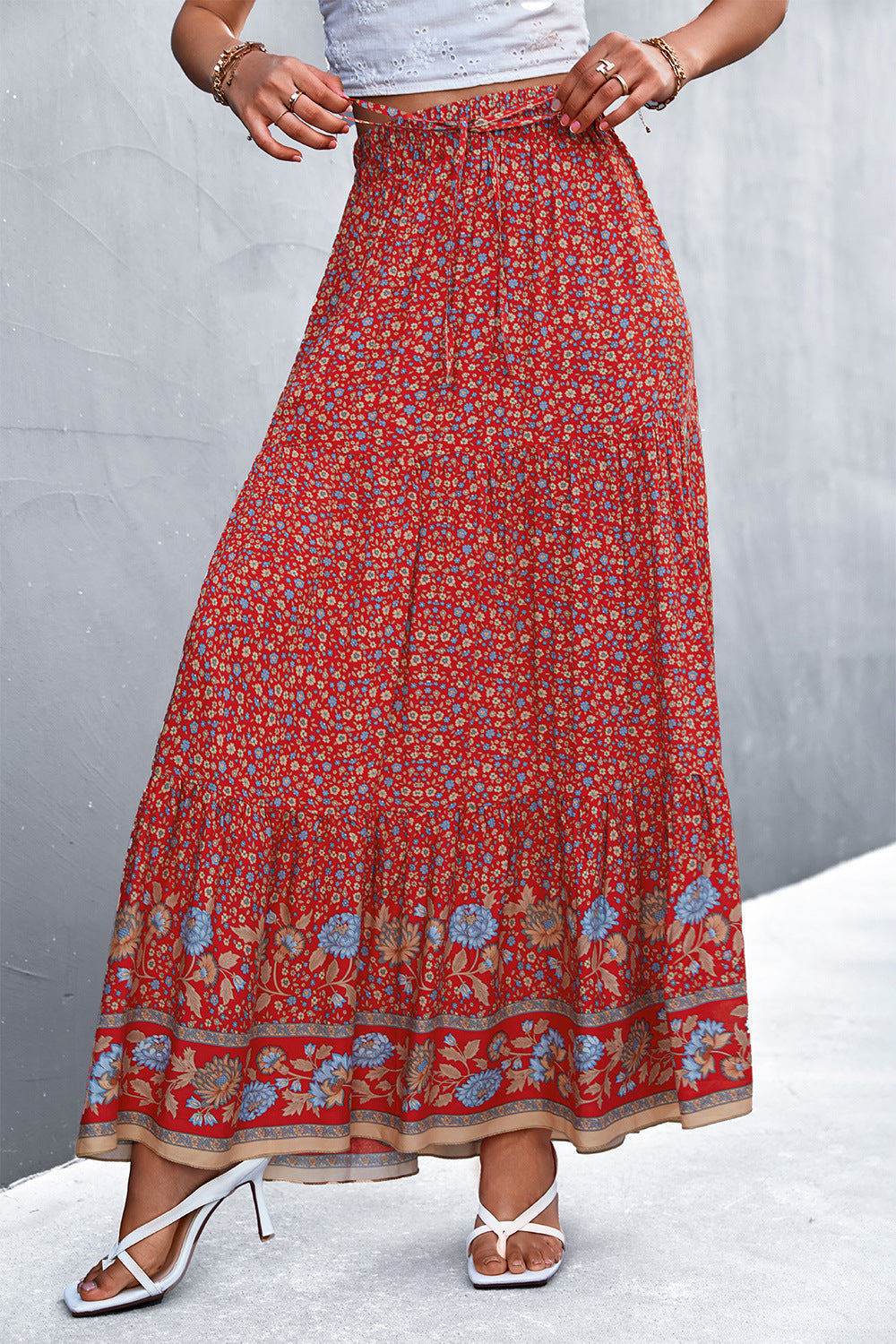 Floral Tied Maxi Skirt  Skirts- Doll Fits
