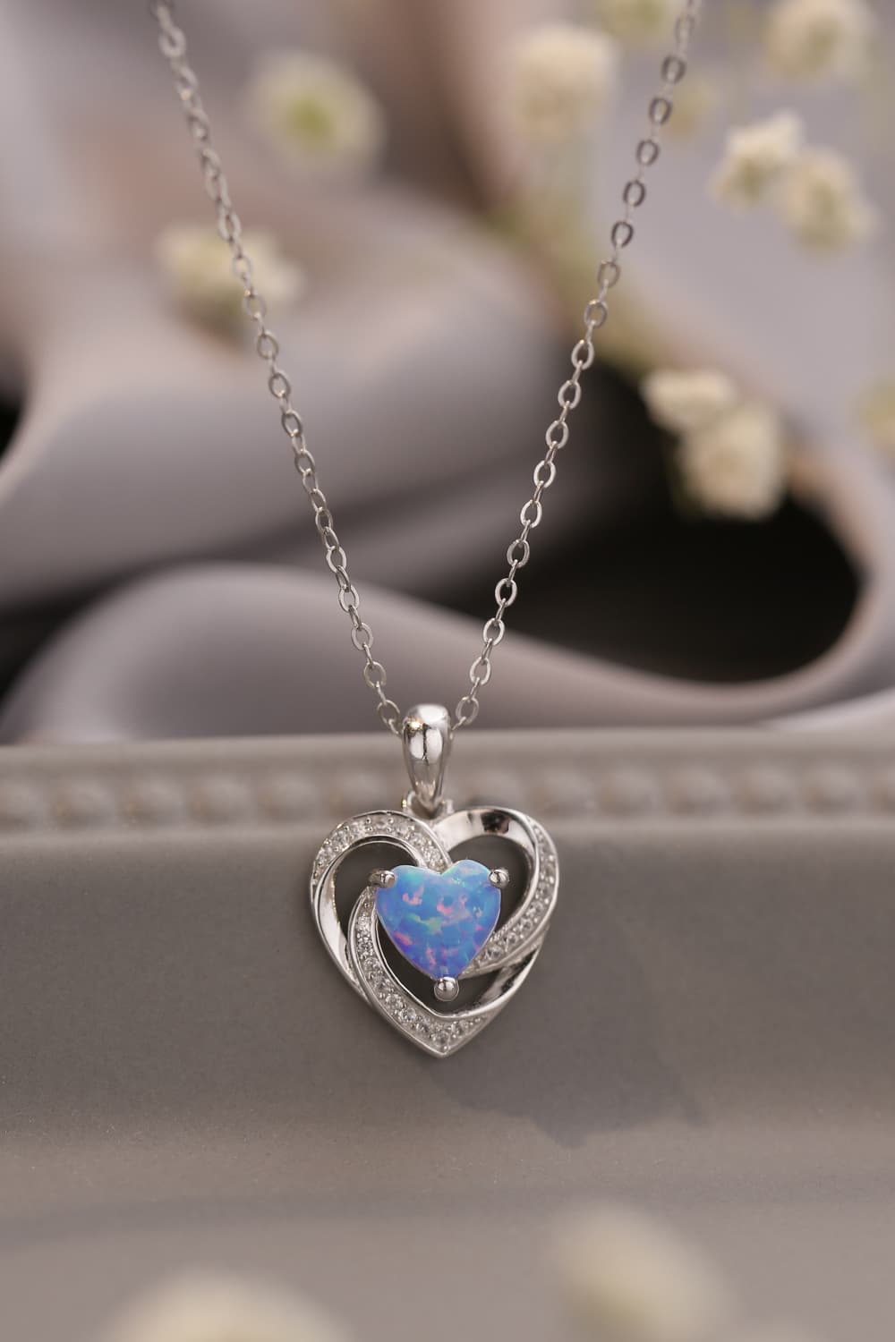 Opal Heart Pendant Necklace  Necklaces- Doll Fits