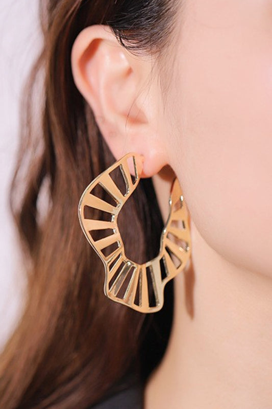 Cutout Zinc Alloy C-Hoop Earrings  Earrings- Doll Fits