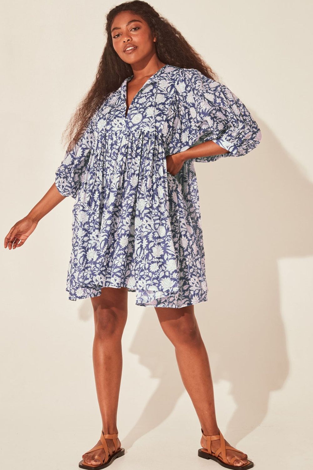 Floral Tie Neck Lantern Sleeve Dress  Dresses- Doll Fits
