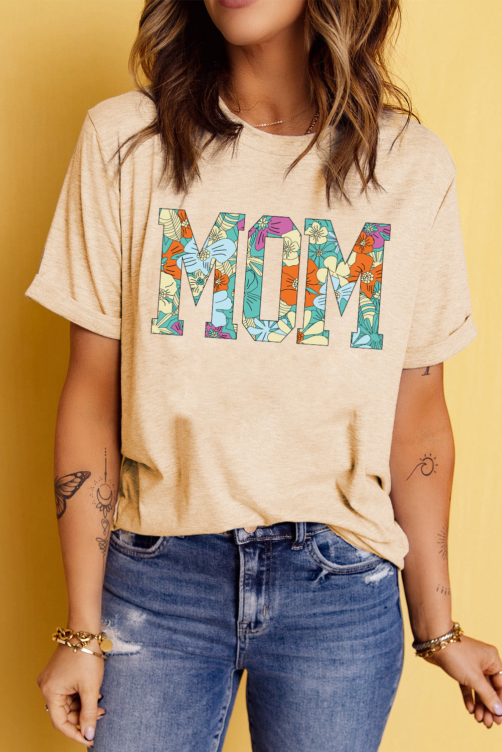MOM Floral Graphic T-Shirt  Shirts & Tops- Doll Fits