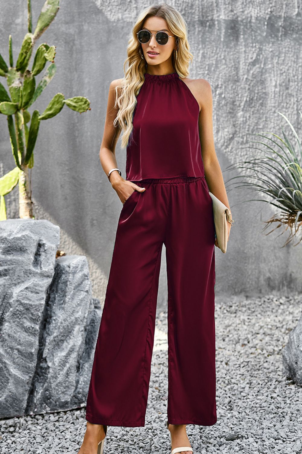 Grecian Neck Sleeveless Pocketed Top and Pants Set  Outfit Sets- Doll Fits