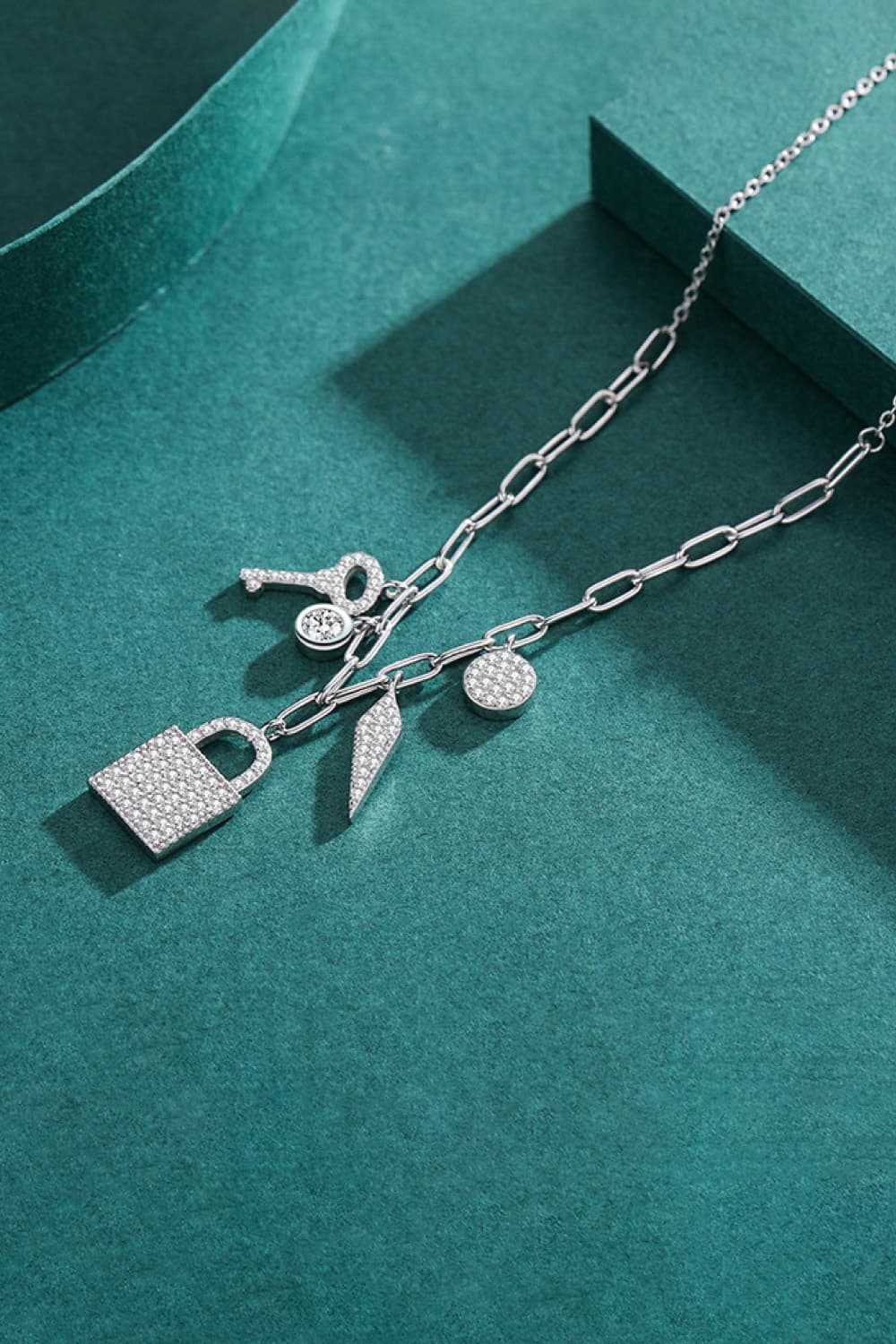 925 Sterling Silver Lock & Key Zircon Pendant Necklace  Necklaces- Doll Fits