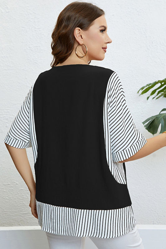 Plus Size Striped Round Neck Half Sleeve Top  Shirts & Tops- Doll Fits