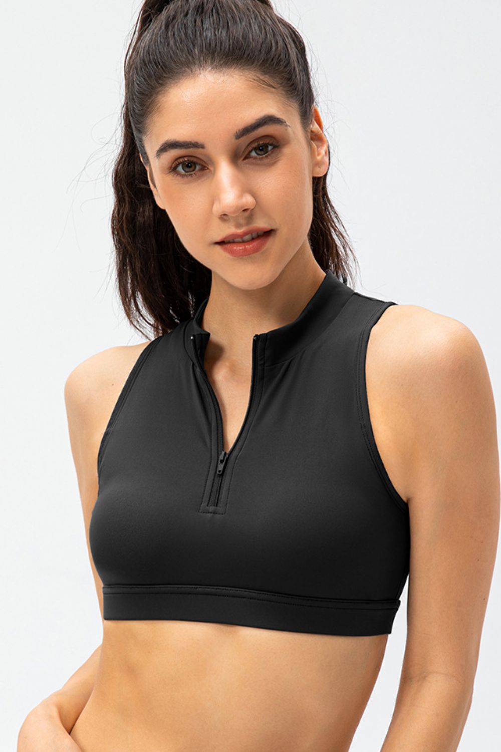 Full Size Cropped Cutout Back Zipper Front Active Tank Top  - Doll Fits