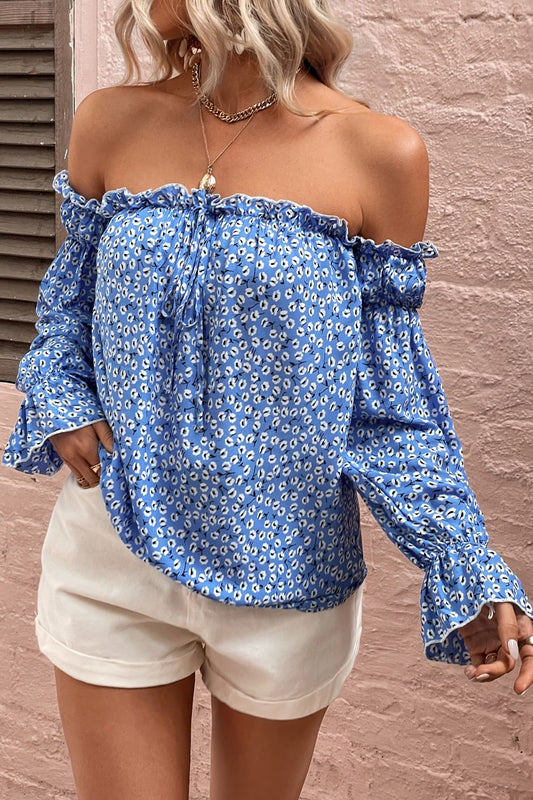 Off Shoulder Printed Frill Trim Blouse  - Doll Fits