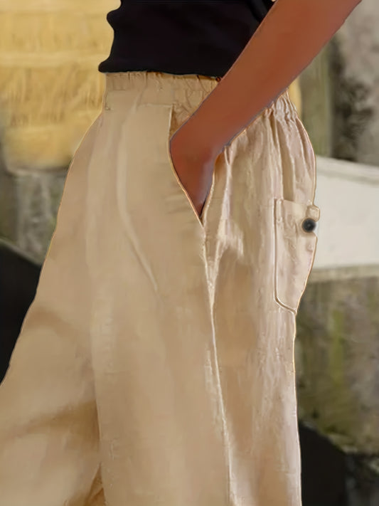 Plus Size Buttoned Slit Pants with Pockets  - Doll Fits