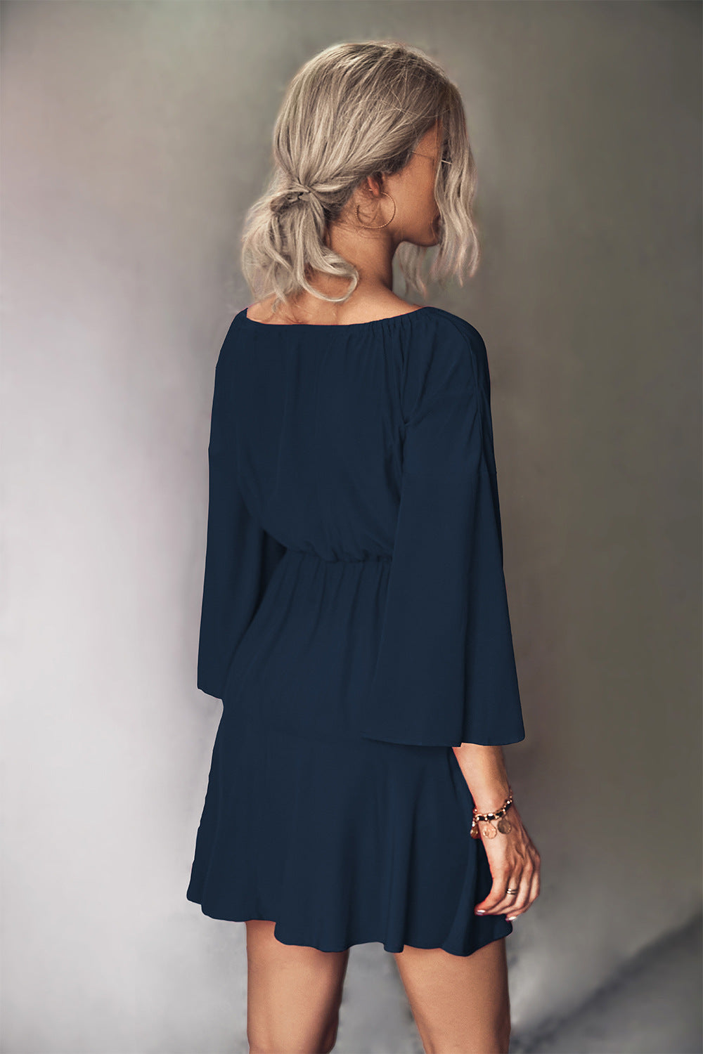 Tie Neck Flare Sleeve Mini Dress  Dresses- Doll Fits