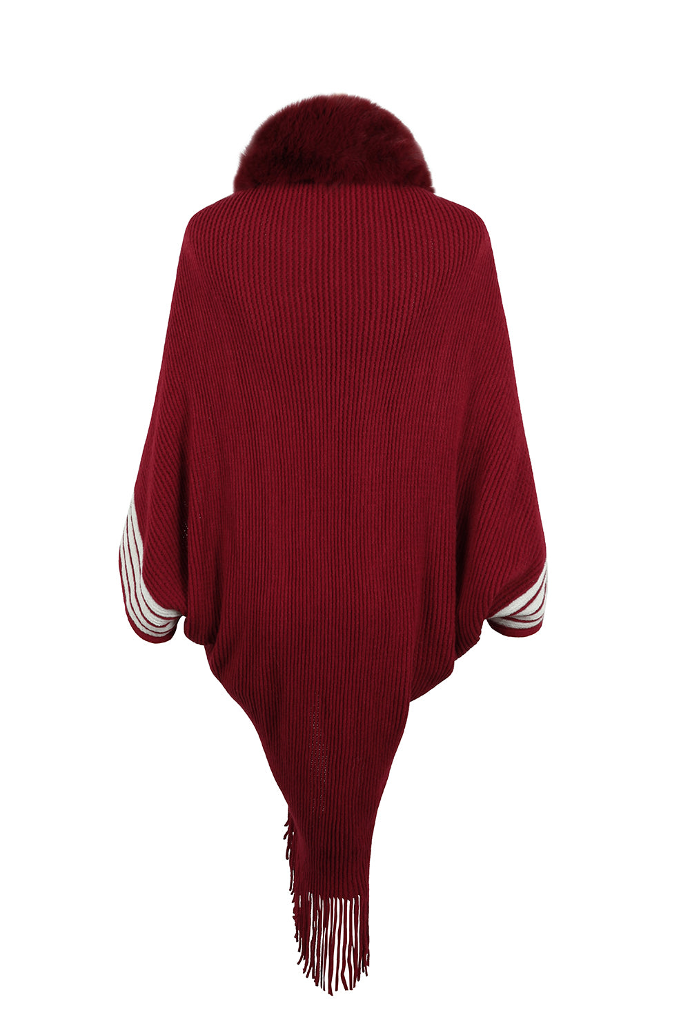 Striped Fringe Detail Long Sleeve Poncho  - Doll Fits