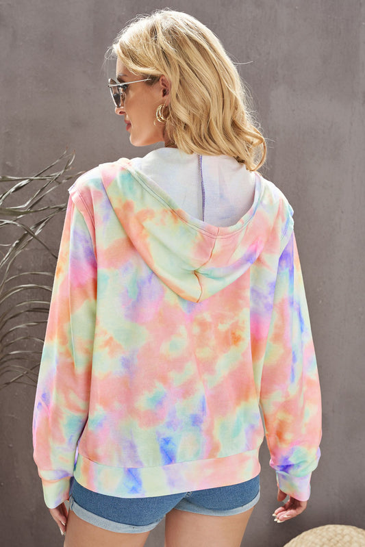 Tie-Dye Drawstring Detail Zip Up Hooded Jacket  Coats & Jackets- Doll Fits