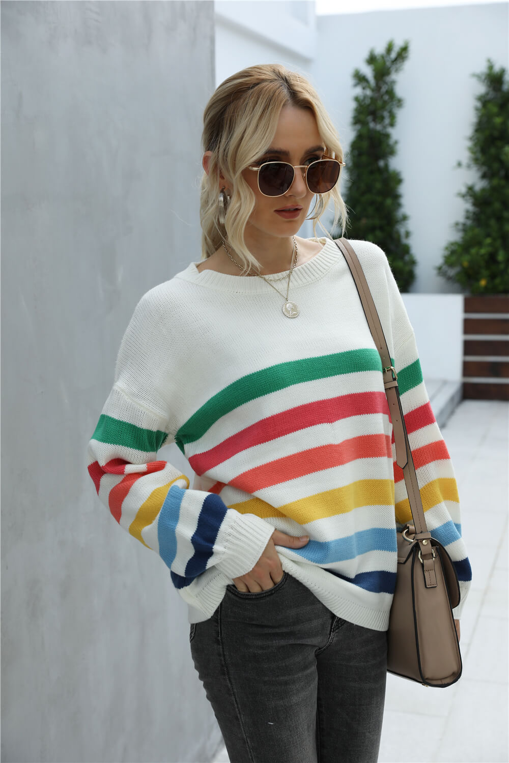 Rainbow Stripe Dropped Shoulder Sweater  Shirts & Tops- Doll Fits