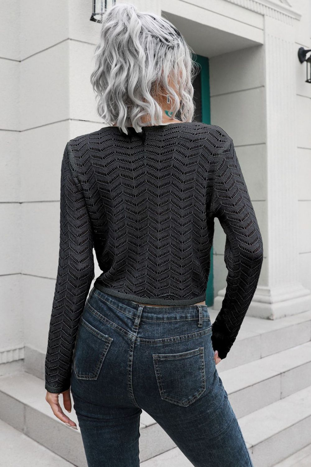 Drawstring V-Neck Long Sleeve Knit Top  Shirts & Tops- Doll Fits