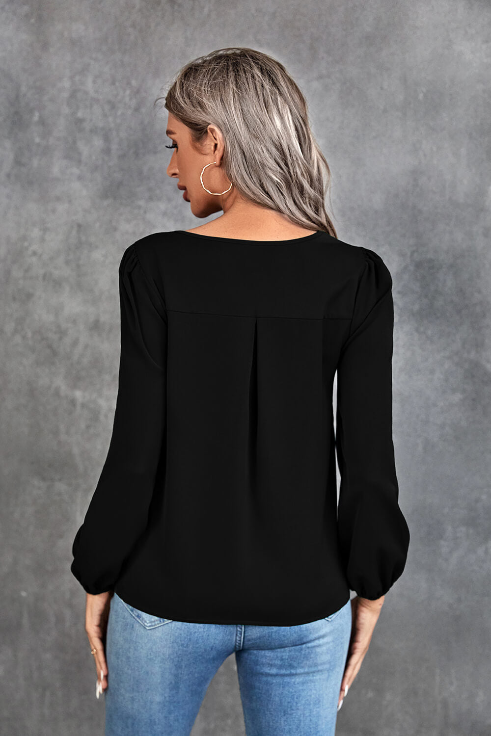 Pleated Detail Cutout Puff Sleeve Blouse  Shirts & Tops- Doll Fits