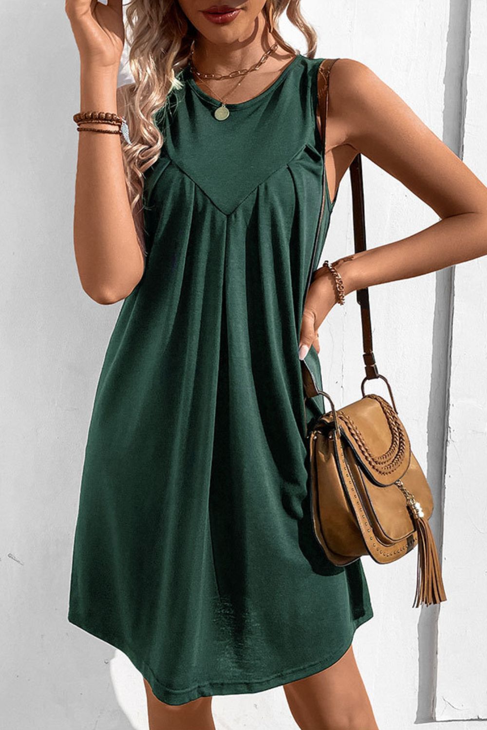 Round Neck Sleeveless Mini Dress  Dresses- Doll Fits