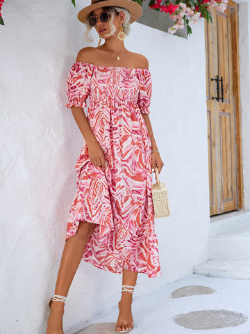 Floral Smocked Flounce Sleeve Midi Dress  Dresses- Doll Fits