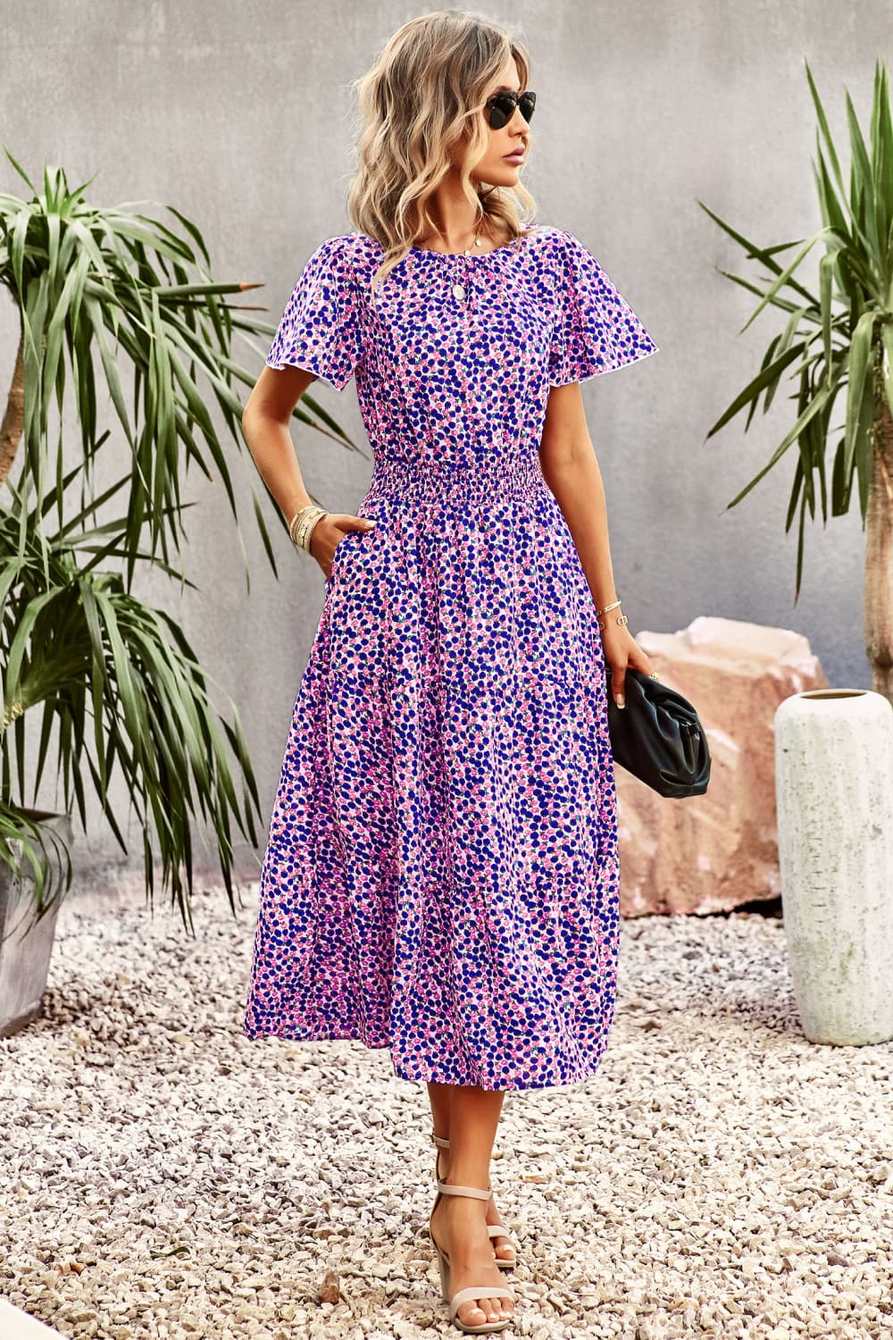 Floral Puff Sleeve Tiered Midi Dress  Dresses- Doll Fits