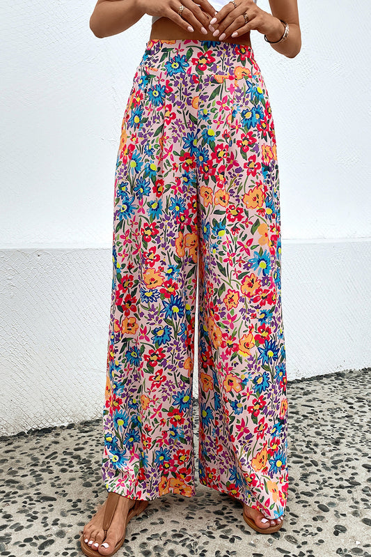 Floral Print Wide Leg Long Pants  - Doll Fits
