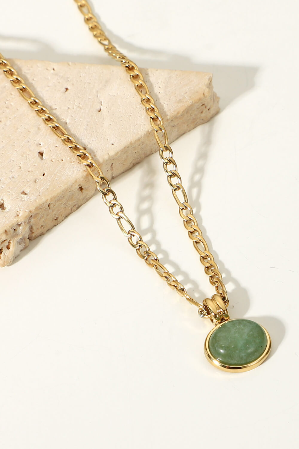 Inlaid Stone Round Pendant Chain Necklace  Necklaces- Doll Fits