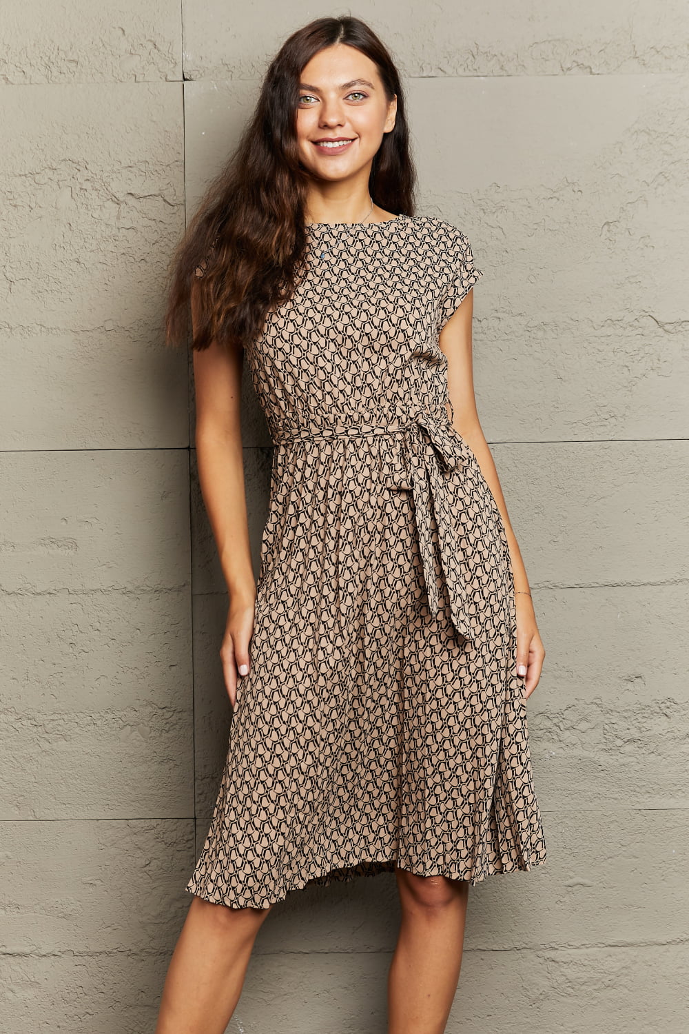 Round Neck Tie Waist Dress  Dresses- Doll Fits