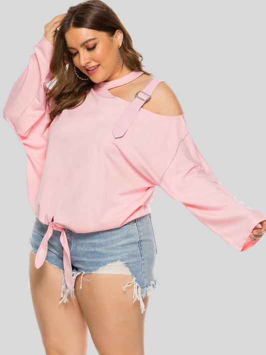 Plus Size Cold-Shoulder Tied Top  Shirts & Tops- Doll Fits