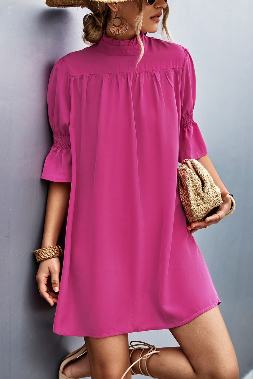 Frill Neck Flounce Sleeve Dress  Dresses- Doll Fits
