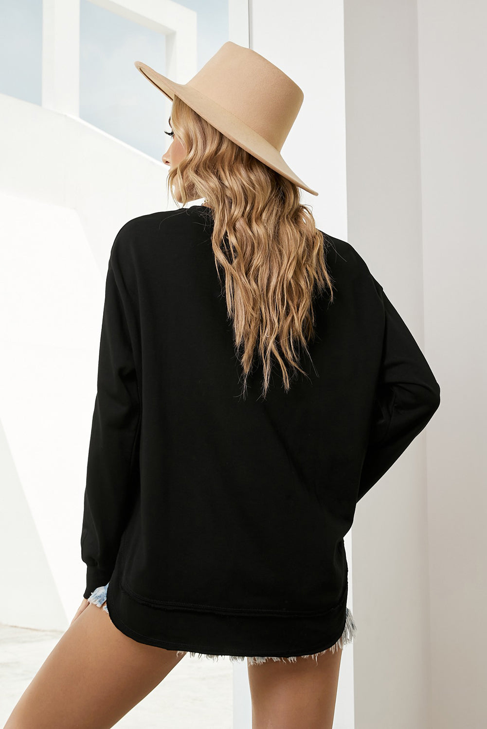 Side Slit Drop Shoulder Sweatshirt  Shirts & Tops- Doll Fits
