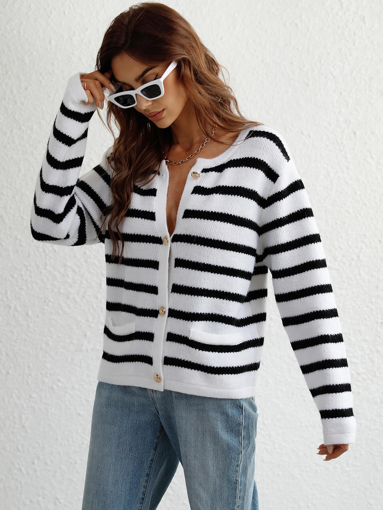 Striped Button Front Cardigan  Coats & Jackets- Doll Fits