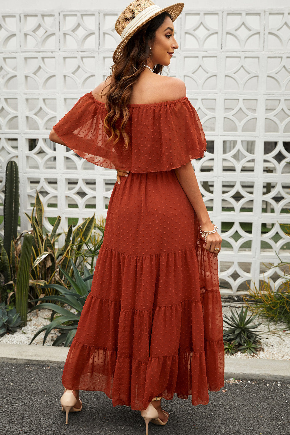 Swiss Dot Off-Shoulder Tiered Maxi Dress  Dresses- Doll Fits