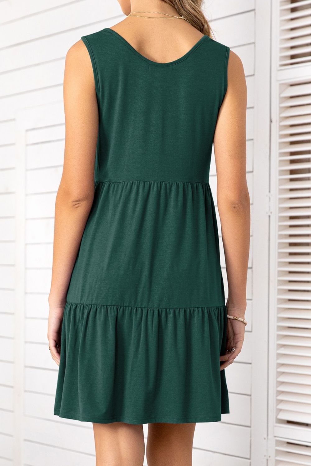 Decorative Button Scoop Neck Sleeveless Tiered Dress  Dresses- Doll Fits