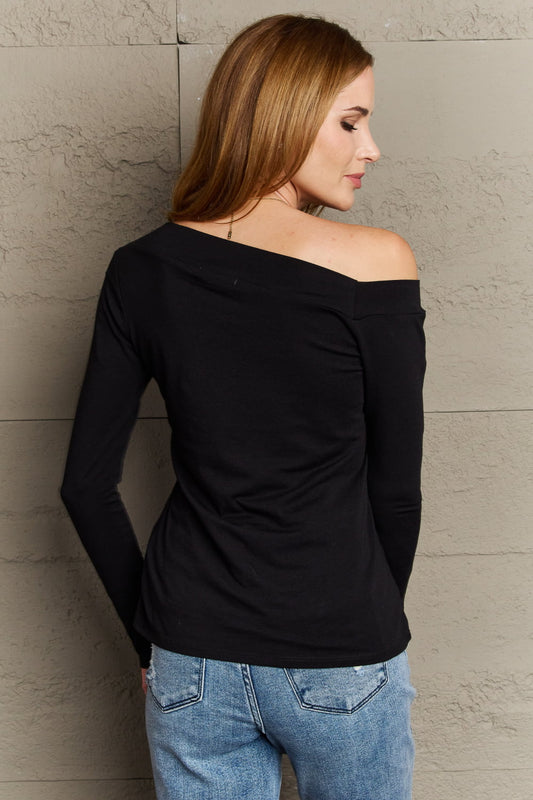 Culture Code Fall For You Full Size Asymetrical Neck Long Sleeve Top  - Doll Fits