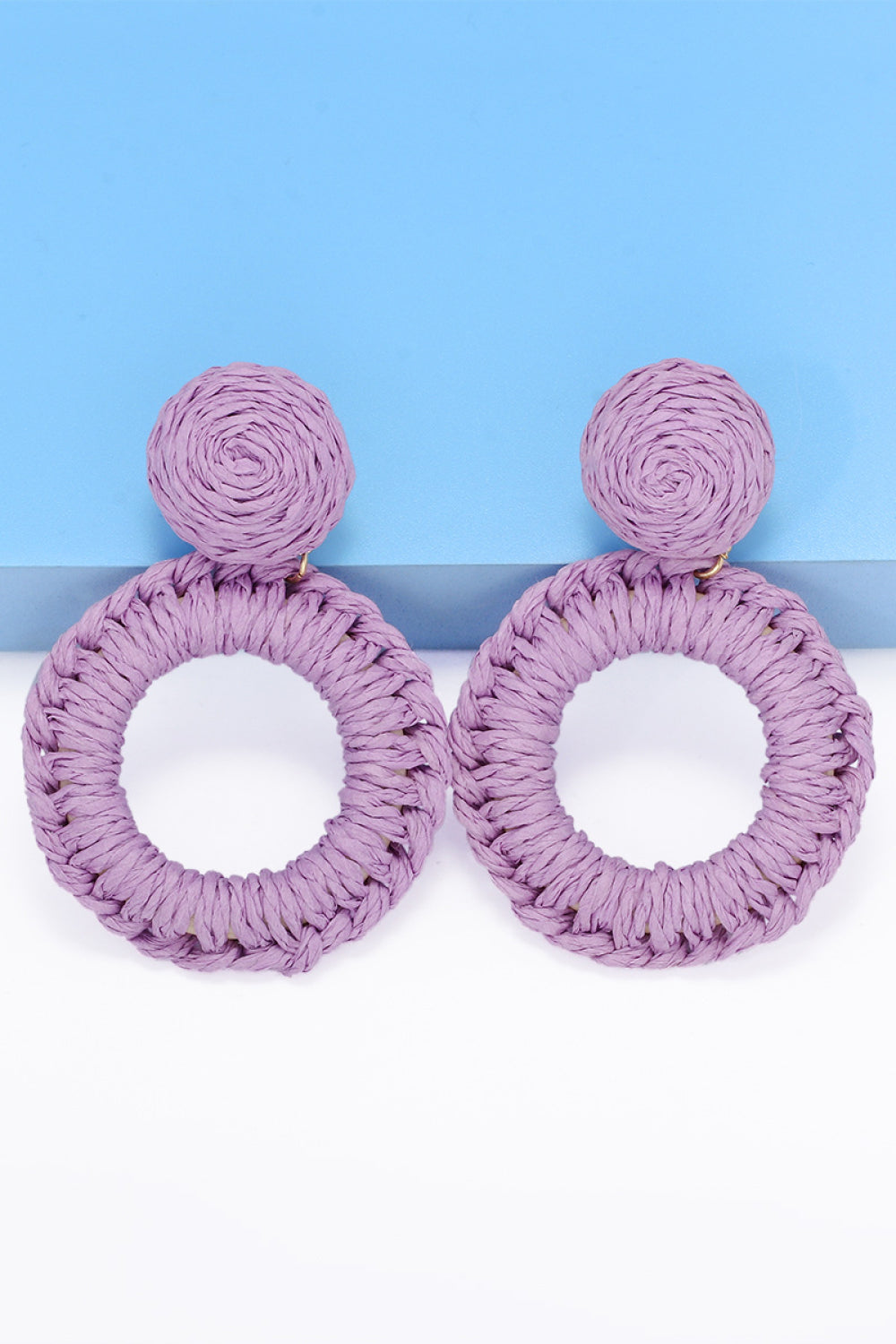 Round Shape Raffia Grass Dangle Earrings  Earrings- Doll Fits