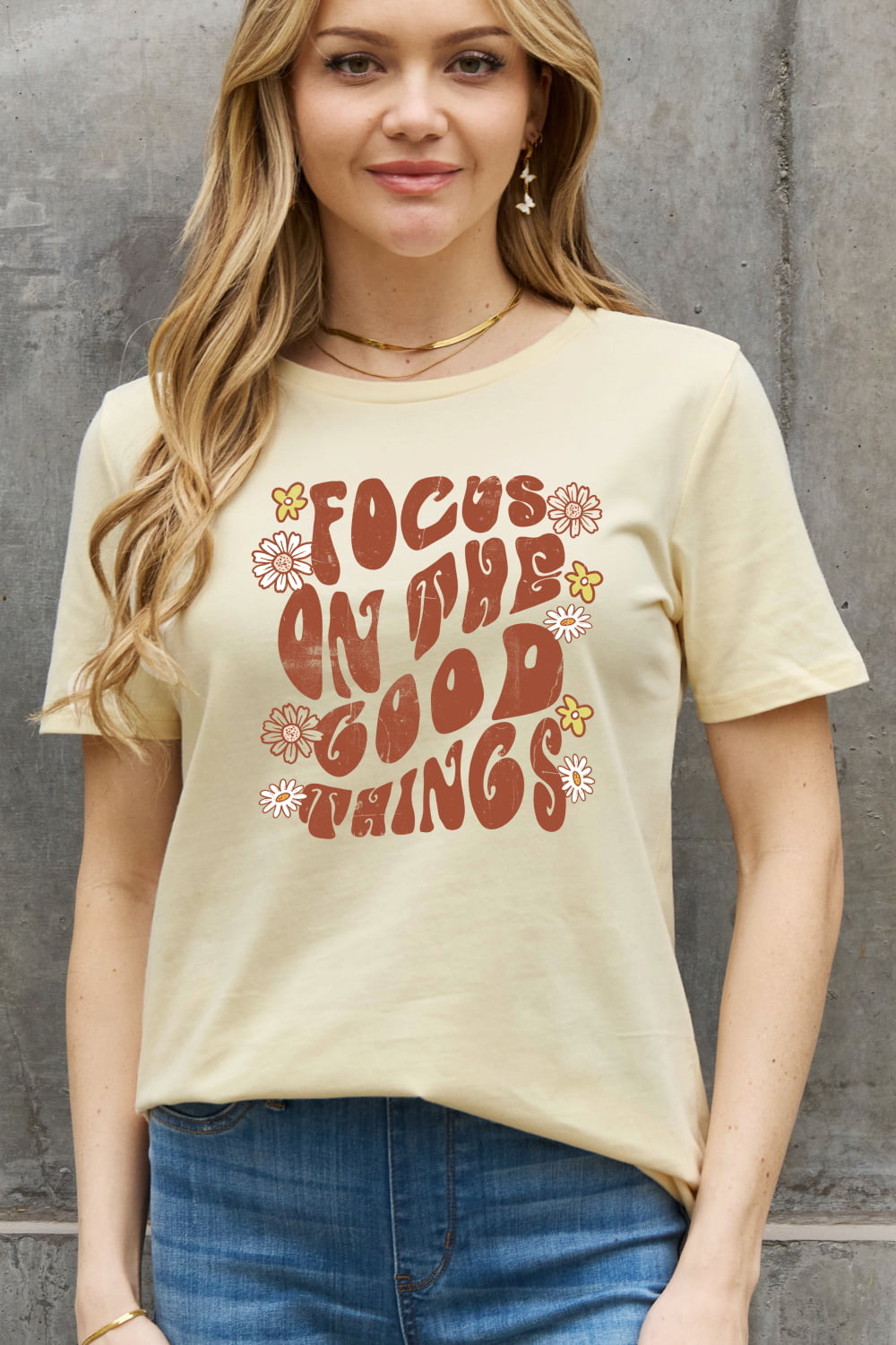 Simply Love Full Size FOCUS ON THE GOOD THINGS Graphic Cotton Tee  - Doll Fits