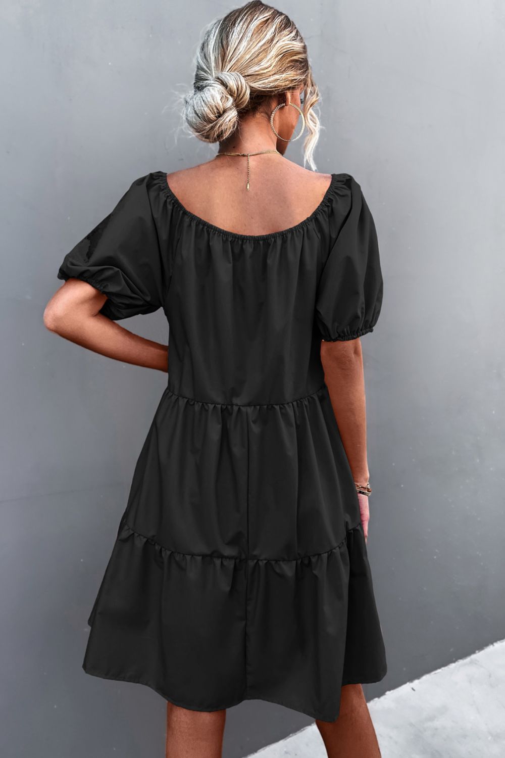 Square Neck Short Sleeve Mini Dress  Dresses- Doll Fits