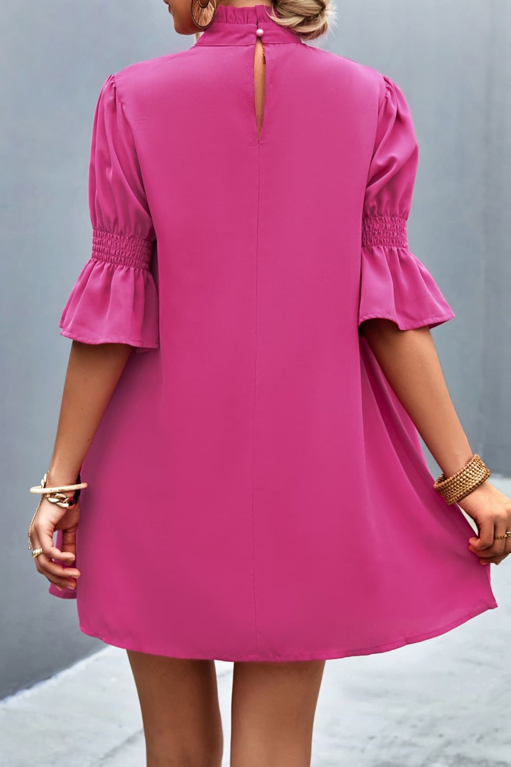 Frill Neck Flounce Sleeve Dress  Dresses- Doll Fits