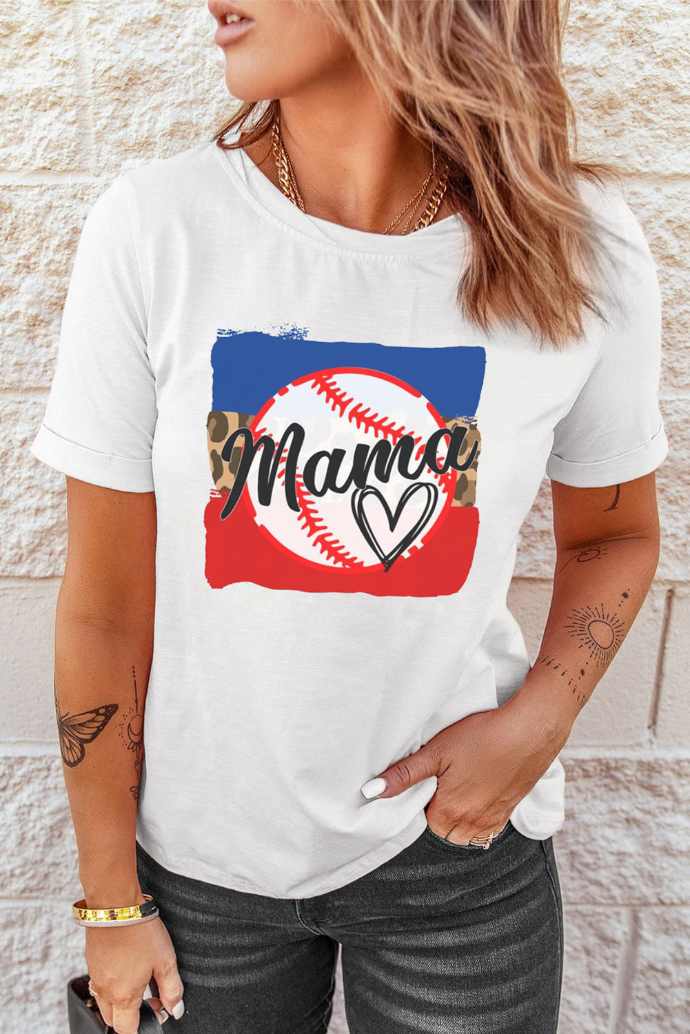MAMA Heart Graphic Round Neck T-Shirt  Shirts & Tops- Doll Fits
