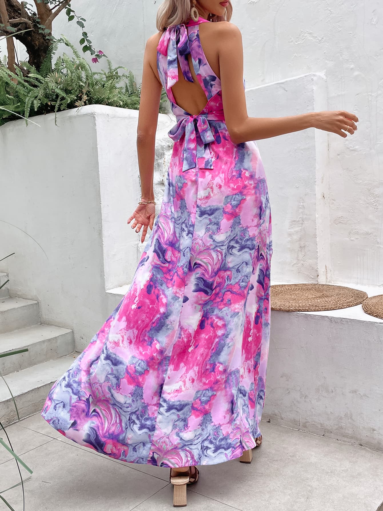 Printed Open Back Slit Sleeveless Dress  Dresses- Doll Fits