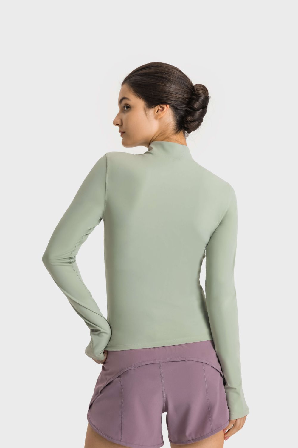 Half Zip Thumbhole Sleeve Sports Top  Activewear- Doll Fits