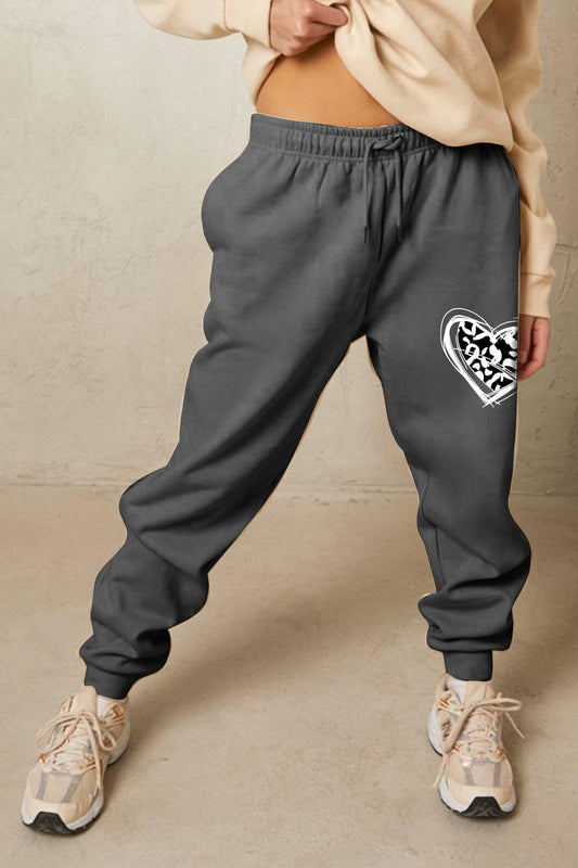 Simply Love Simply Love Full Size Drawstring Heart Graphic Long Sweatpants  - Doll Fits