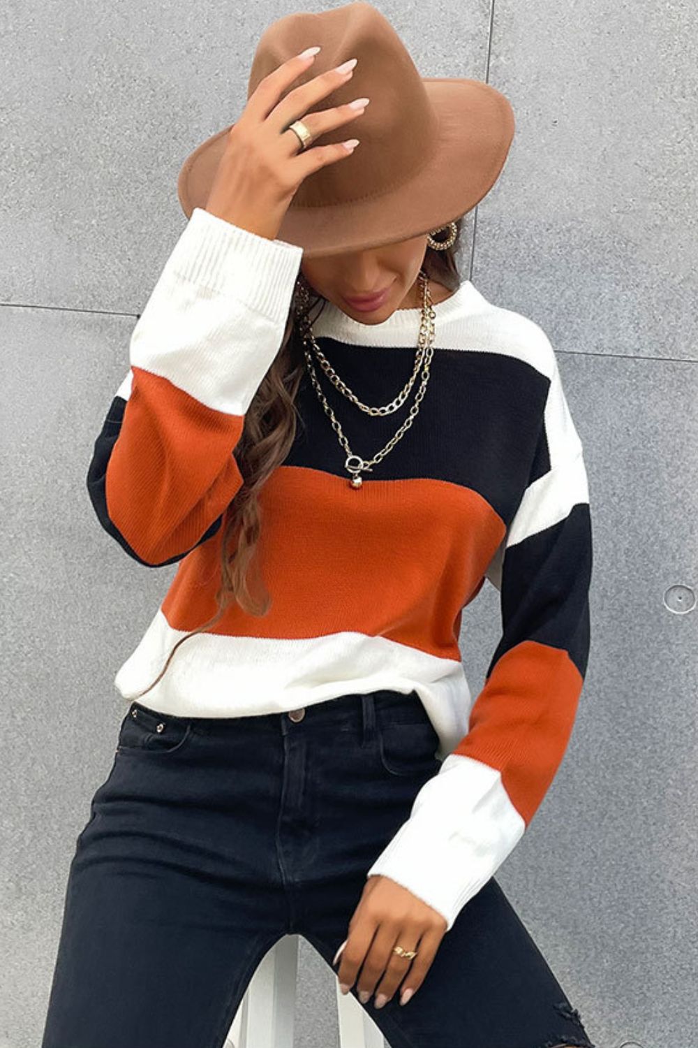 Longing For Fall Color Block Sweater  Shirts & Tops- Doll Fits