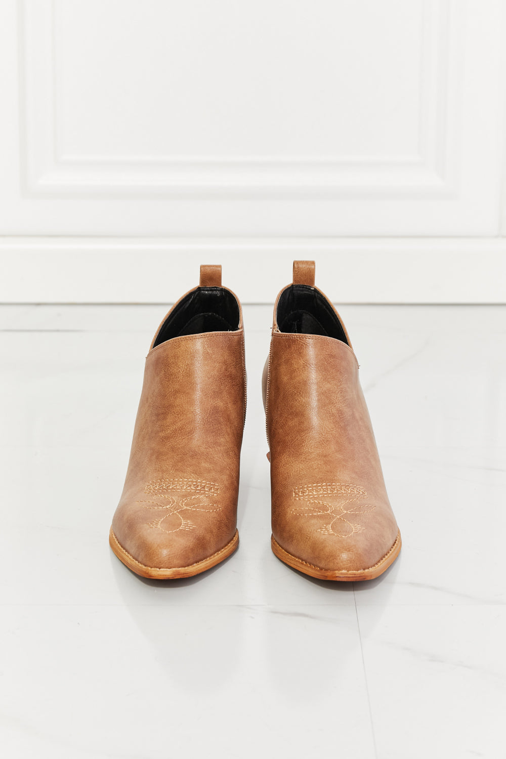 MMShoes Trust Yourself Embroidered Crossover Cowboy Bootie in Caramel  Shoes- Doll Fits